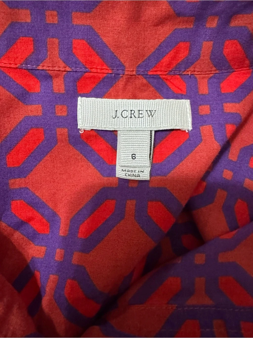 J. Crew Women’s Long-Sleeve Geometric Button-Down in Rust, Red and Purple
